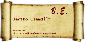 Bartko Elemér névjegykártya